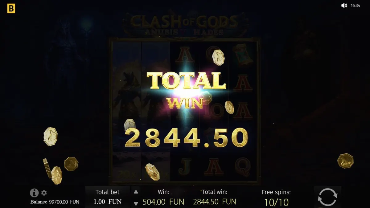 Isang visual na representasyon ng Clash of Gods: Anubis vs Hades slot na nagpapakita ng labanan sa pagitan ng dalawang diyos.